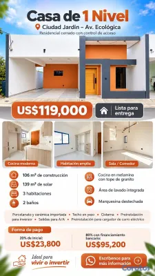 casas - 🏡 Casa de 1 Nivel en Ciudad Jardín – Av. Ecológica 18