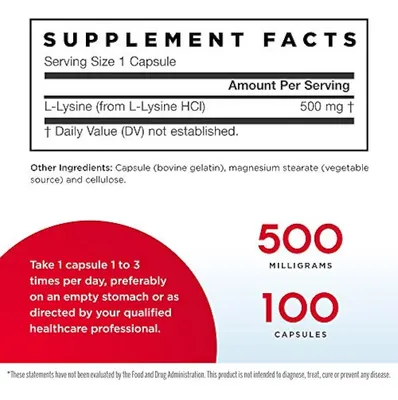 Salud y Equipamiento Médico - Suplemento Dietario L-lisina 500mg 100 Capsulas Jarrow 2
