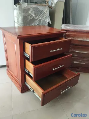 muebles y colchones - Mesa de noche en madera de caoba, color caoba  2