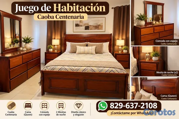 muebles y colchones - ✨ ¡SE VENDE HERMOSO JUEGO DE HABITACIÓN EN CAOBA C 4