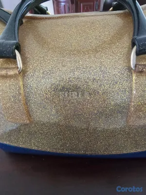 ropa para mujer - Bolso Furla color amarillo y azul de brillo  4