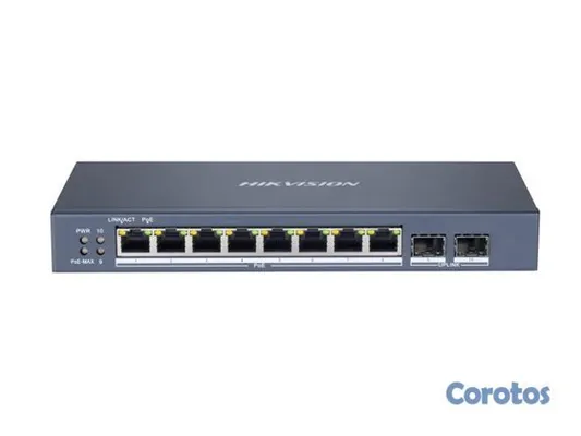 computadoras y laptops - SWITCH 8 PUERTOS HIKVISION, 8 × GIGABIT POE, 2 X F 2