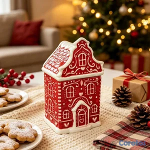 Tarro navideno de casita roja de 23 cm