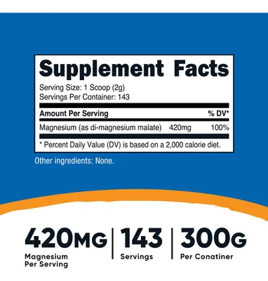 Salud y Equipamiento Médico - Malato De Magnesio En Polvo 300g 420mg Nutricost 2