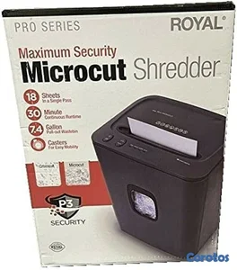 TRITURADORA DE PAPEL ROYAL 18MC, 18 HOJAS MICRO CORTE, DESTRUYE TC, CD/DVD
