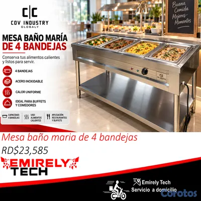 equipos profesionales - Mesa baño maria electrica de 4 bandejas exhibidora 10