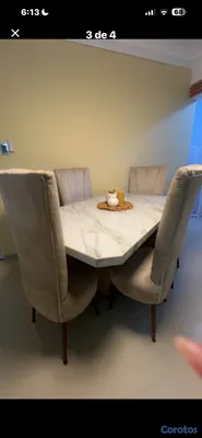 muebles y colchones - comedor de 6 sillas tope
en mármol tela de excelente calidad patas color madera  3
