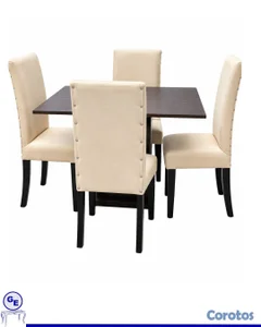 Juego de comedor de 4 sillas color crema con mesa 