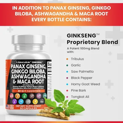 Salud y Equipamiento Médico - Panax Ginseng 10000mg Ginkgo Biloba 4000mg Ashwagandha Maca 3