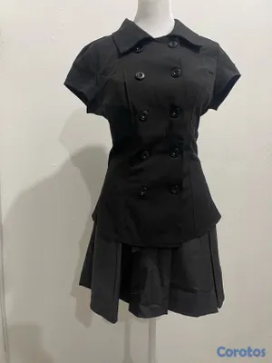 ropa para mujer -  conjunto vintage retroparte superior/blusa negra para mujer + falda corta 3