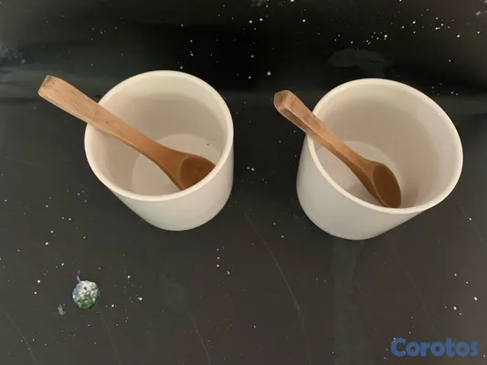cocina - Dúo de envase de cerámica con tapa y cuchara de bambú 4