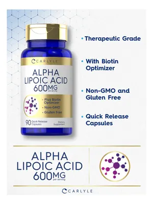 Salud y Equipamiento Médico - Acido Alfa Lipoico 600 Mg 90 Cap Carlyle 3