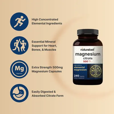 Salud y Equipamiento Médico - Citrato De Magnesio 500mg 240 Cap Naturebell 3
