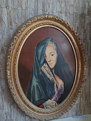 arte y antigüedades - Espectacular pintura ovalada con una dama Venecian 2