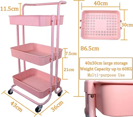 decoración y accesorios - Carrito con ruedas de 3 bandejas ideal cocina maquilladoras carro  organizador 8