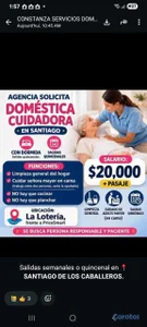 AGENCIA SOLICITA DOMÉSTICAS COMPLETAS CUIDADO ADUL