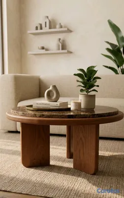 muebles y colchones - Mesa centro marmol emperador roble americano 81cm 5
