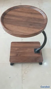 Mesa Auxiliar Redonda Con Ruedas Textura Madera