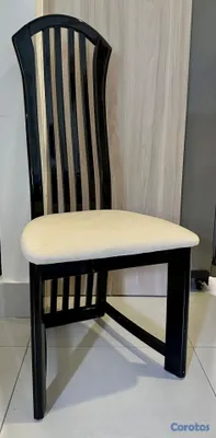 muebles y colchones - Set de 6 sillas de comedor negras con tapizado cre 3