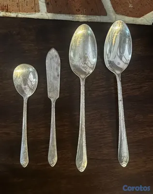 arte y antigüedades - Juego de cubiertos antiguo baño en plata 6