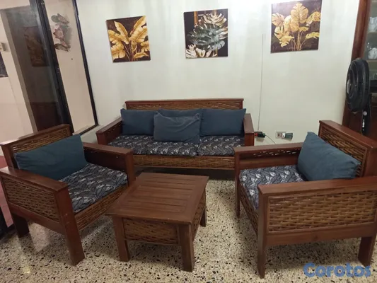 muebles y colchones - Juego de muebles en rattan y pino  2