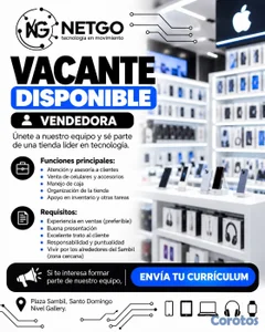 vacante disponible para vendedora. 