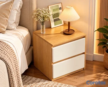 *MESITA DE NOCHE*

▪️COLOR: *BLANCO CON MADERA* 

▪️2 NIVELES 
