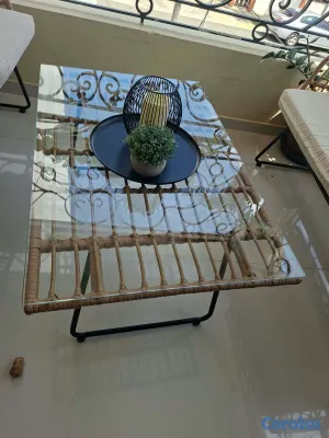 herramientas, jardines y exterior - MESA DE EXTERIOR EN MIMBRE SINTETICO+CRISTAL 4