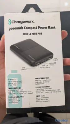 accesorios para electronica - Power Bank Chargeworx 5000mAh – Carga Rápida, 3 Salidas USB y Tamaño Compacto 2