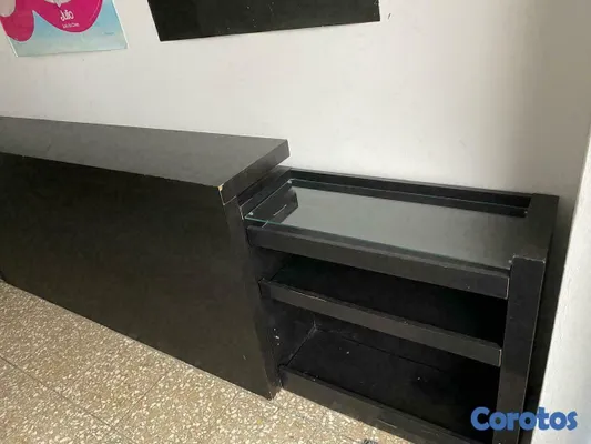 muebles y colchones - buro mesa contra pared color marron oscuro 2