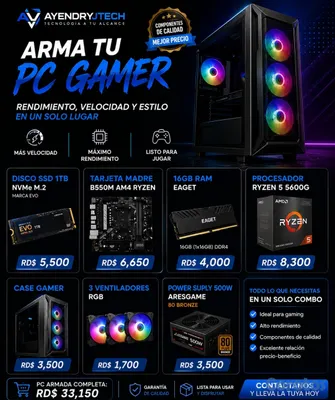 computadoras y laptops - PC Gamer Ryzen 5 5600G | 16GB RAM | SSD NVMe 1TB | 6