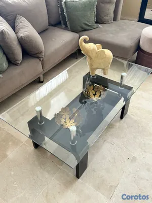muebles y colchones - Mesa de centro moderna de cristal y base negra 4
