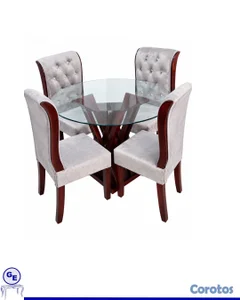 Juego de comedor de 4 sillas tapizado, color gris 