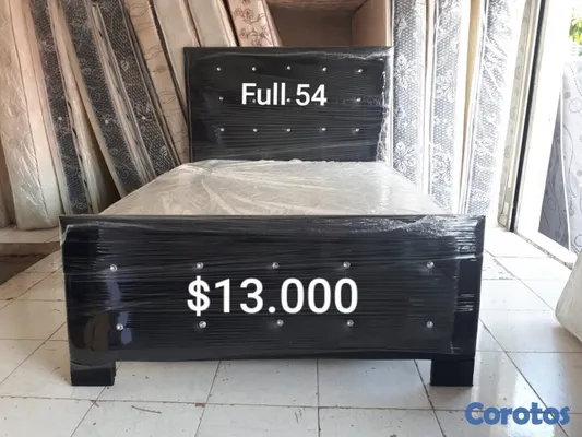 muebles y colchones - Cama Tapizada Negra con Colchón 2