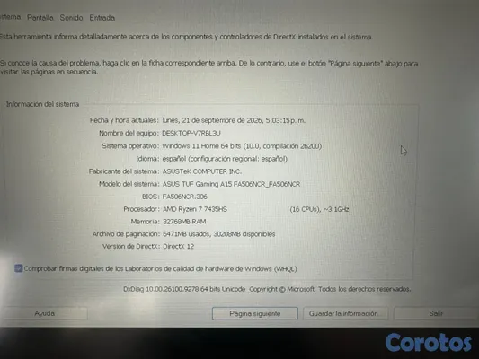 computadoras y laptops - Asus Tuf Gaming A 15 (equipo personal) 6