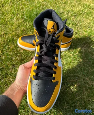 zapatos unisex - Tenis Teni Sneaker NIKE AIR JORDAN 1 MID TAXI BLACK YELLOW Original Originales🚕 7