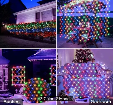 decoración y accesorios - Malla de Luces Navideña 3 Metros por 2 Metros, multicolor , amarillo cálido y bl 3