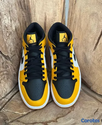 zapatos para hombre - Tenis Teni Sneaker NIKE AIR JORDAN 1 MID TAXI BLACK YELLOW Original Originales🚕 3