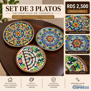 SET DE 3 PLATOS ARTESANALES (NEGOCIABLE) USADO