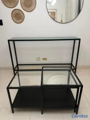muebles y colchones - Repisa y mesa de centro de hierro con tope de cristal. Ambas como nuevas.  3
