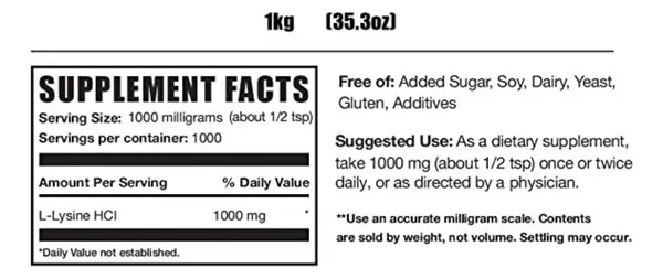 Salud y Equipamiento Médico - L-lisina 1kg - Bulksupplements - Kg - Kg A $245900 2