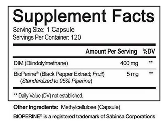 Salud y Equipamiento Médico - Suplemento Nutriflair Dim 400 Mg Con Bioperina, 120 Capsulas 2