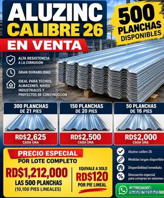 equipos profesionales - VENDO LAMINAS DE ALUZINC NATURAL 5GRECAS - CALIBRE 26, ESTAN EN PUNTA CANA 4