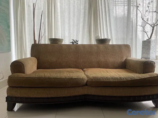 muebles y colchones - JUEGO DE SALA CLÁSICO BEIGE-MARRÓN. Dos muebles  6