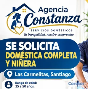 AGENCIA SOLICITA DOMÉSTICAS COMPLETAS Y NIÑERAS CO