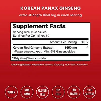 Salud y Equipamiento Médico - Nutrachamps Korean Red Panax Ginseng 1000mg 120 Cápsulas Veg 2