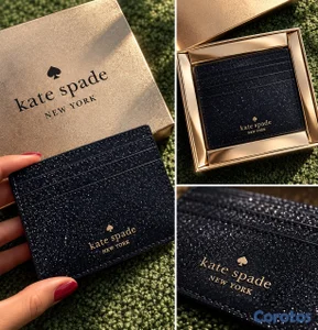 Tarjetero Kate Spade New York Negro con Brillo y Caja