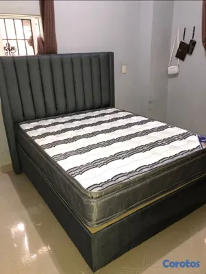 muebles y colchones - cama de cama queen color gris  3
