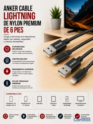 accesorios para electronica - Anker Cable Lightning de Nylon premium de 6 pies [paquete de 2] 4