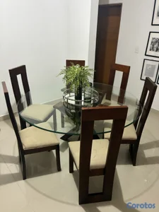 comedor 6 sillas Ilumel. tope de cristal 